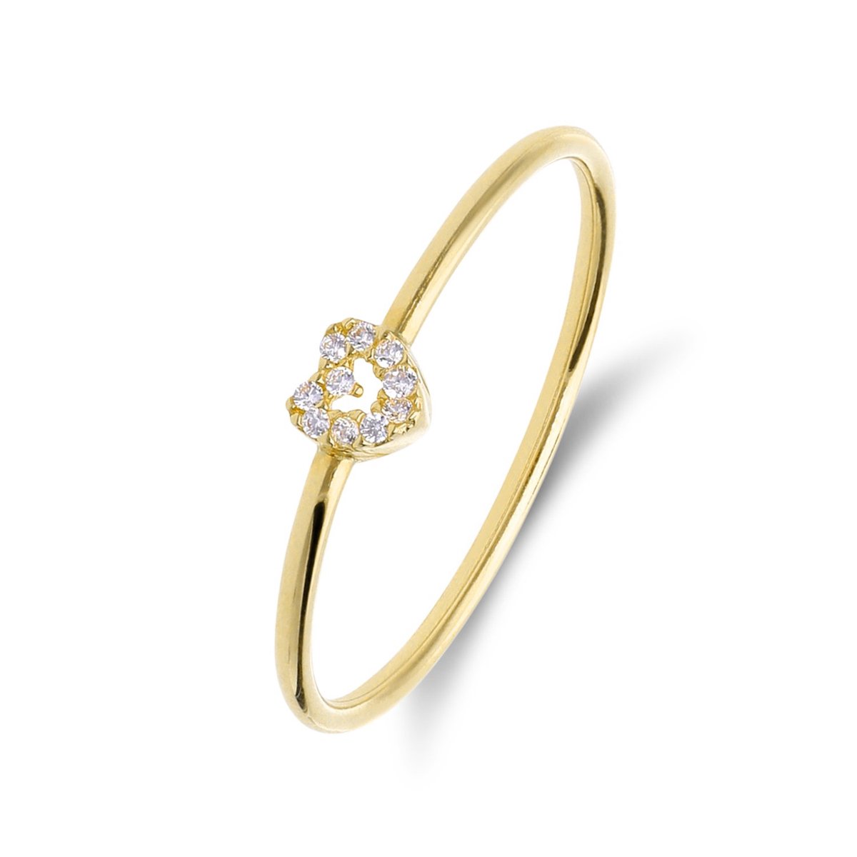 Lucardi Dames 14 karaat geelgouden ring met hart met zirkonia voor dames - Ring - 14 Karaat Goud - Goud - 17 / 53 mm