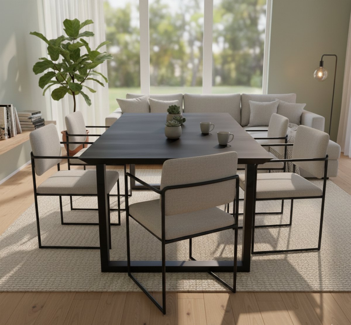 Eettafel Eikenhout Zwart Rechthoekig 160x90 cm – Industriële Eettafel met Stalen Onderstel – Massief Eiken Tafelblad – Moderne Design Tafel – Eenvoudige Montage – Eettafel Oslo – Novihome