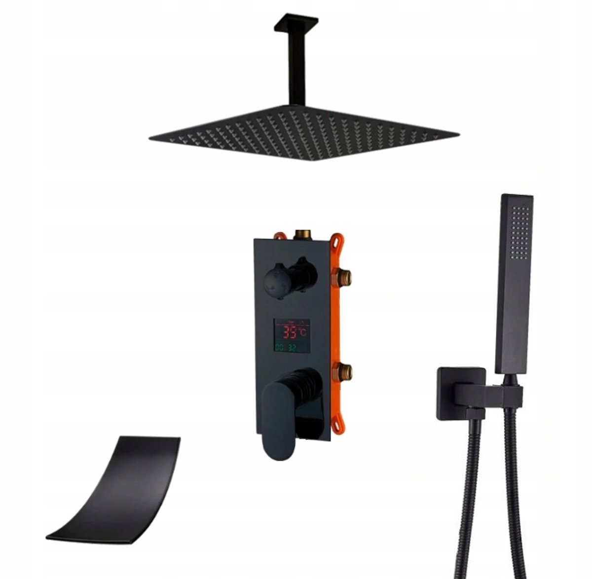 Inbouw Doucheset Waterval Zwart Mat 40cm met Display