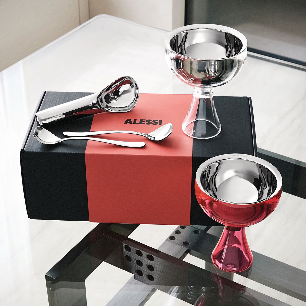 Alessi Giftset-Alessi & Ice Cream-5-pcs-Fuchsia-Clear