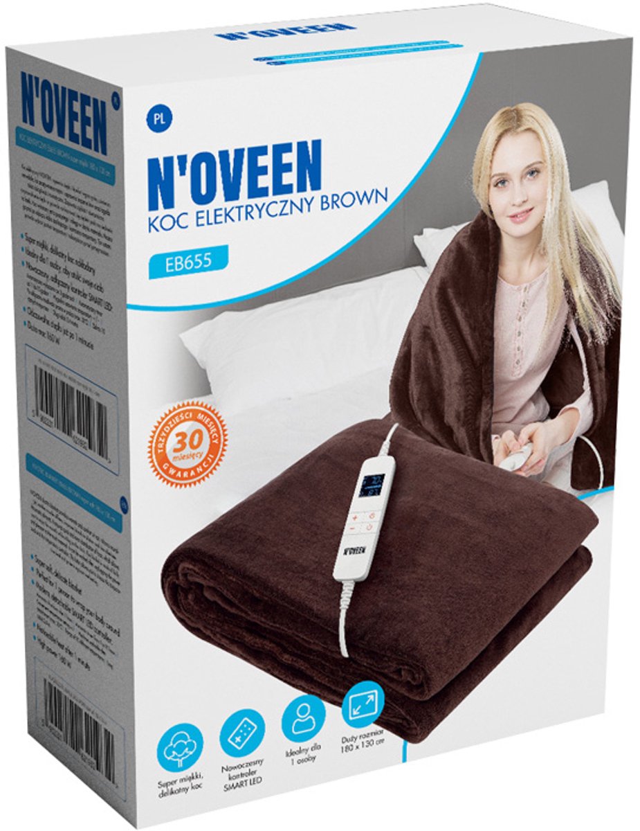 NOVEEN Luxe Elektrische Deken Bruin 160W met LED-Controller - afbeelding 2