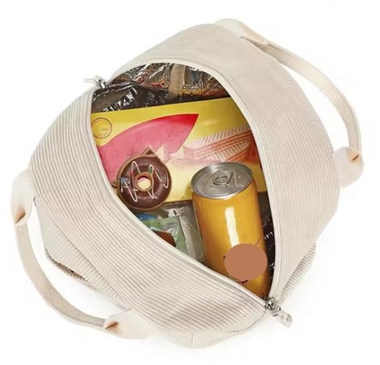 Beige Corduroy Geïsoleerde Lunchtas 25×20×15 cm - Warmhoudtas met Voorvak - Koeltas - Thermotas - Waterafstotend & Aluminium Binnenkant - Voor Baby, Kind & Volwassenen van Merkloos — afbeelding 5