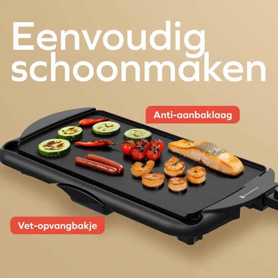 Bestron elektrische XXL Grillplaat voor 10 Personen, Teppanyaki Bakplaat met antiaanbaklaag & bamboe handgrepen, in