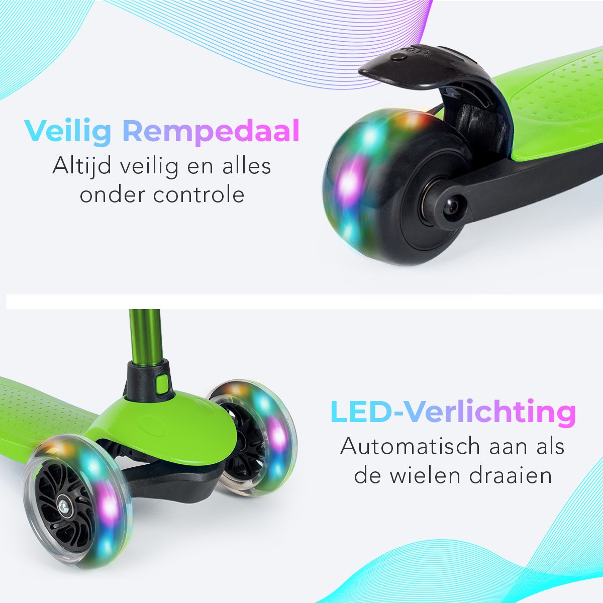 LifeGoods Kinderstep - Step 2-5 Jaar - 3 Lichtgevende LED Wielen - Hoogte Verstelbaar - Jongens/Meisjes - Groen — afbeelding 7
