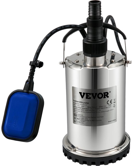 VEVOR Dompelpomp 500W-Automatisch Vuilwaterpomp IPX8-Ontwateringspomp met 10 m Lange Voedingskabel-voor het Verpompen van Water uit Zwembaden, Kelders, Vijvers van Vevor — afbeelding 2