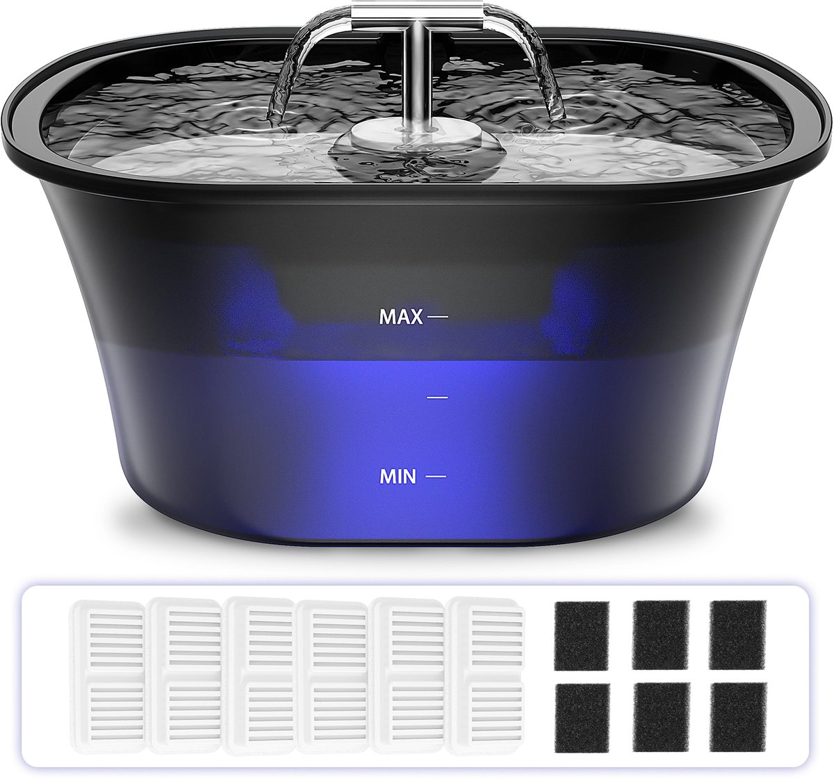 Balimo Drinkfontein Hond en Kat - 2.5 L - Incl. 6 Filters en 6 Sponzen - Met LED-licht - Waterdispenser Kat - Waterautomaat - Fluisterstil - Kattenfontein - Zwart