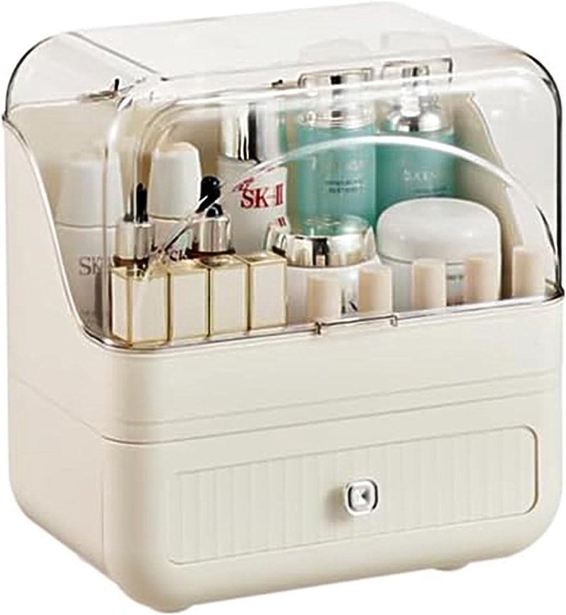 Make-up Organizer en Stofdicht Opbergdozen met Laden Cosmetica-Organizer voor Dressoir, Badkamer, Slaapkamer, Wit
