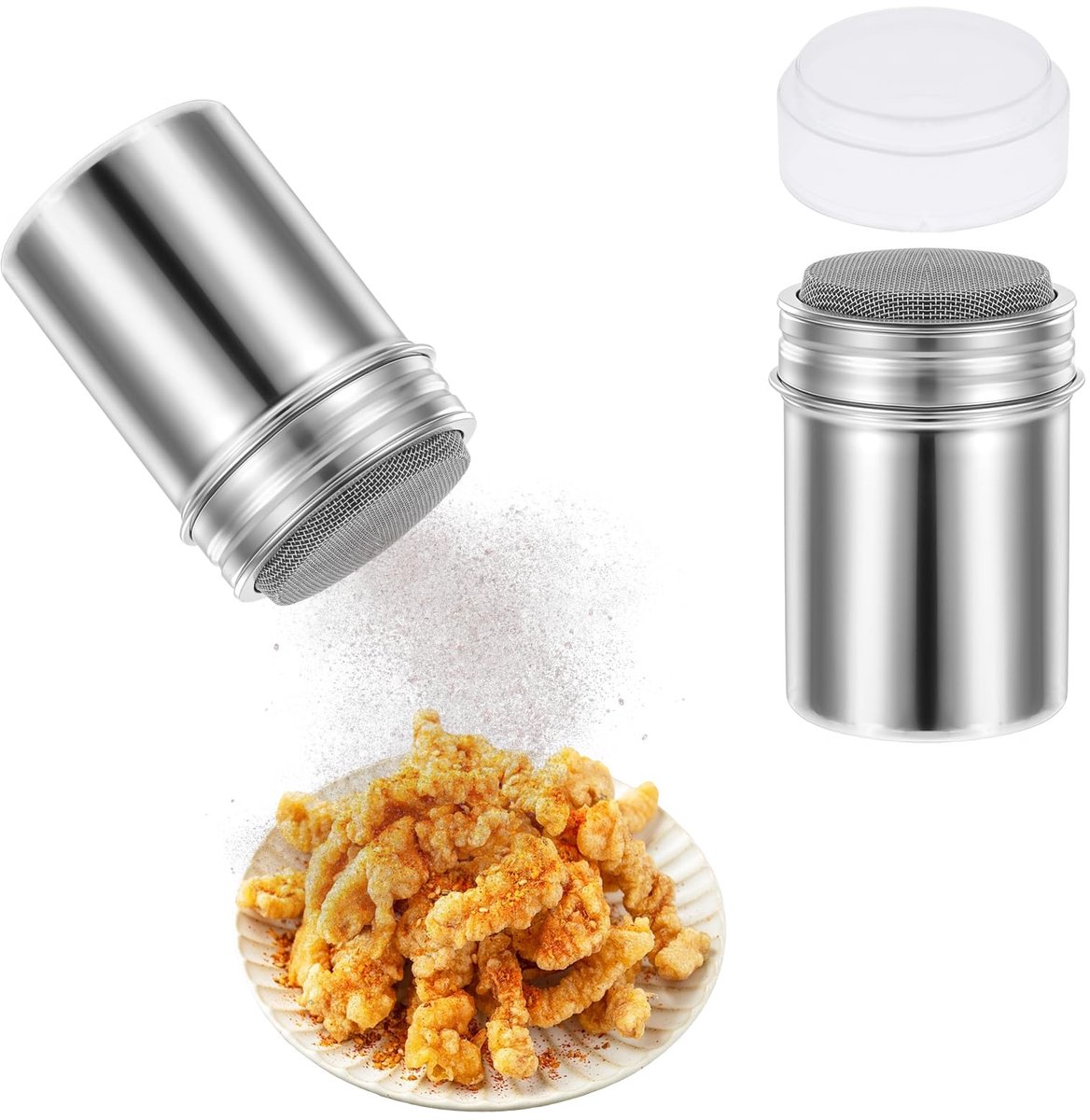 Unyqoos® Set van 2 RVS poederstrooiers met deksel voor diverse poeders