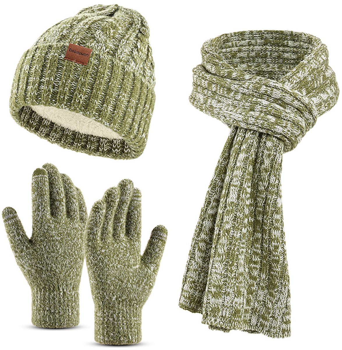 3-in-1 Winterset - Gebreide Muts - Lange Infinity Sjaal - Touchscreen Handschoenen - Dames - Skiën - Wandelen - Fietsen - Dagelijks Gebruik - Cadeau - Groen