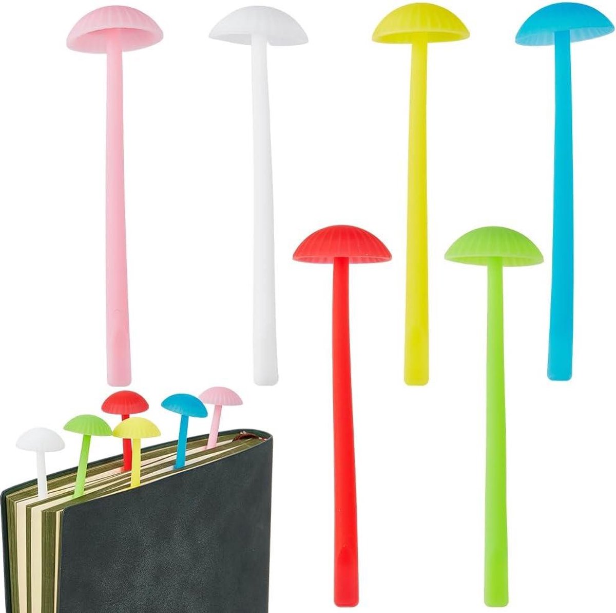 TTGoods - Siliconen paddestoel bladwijzer set - 6 stuks in 6 kleuren - Zachte en flexibele markers voor boeken - Boekenwurm, school, kantoor, leraren, studenten - Ideaal voor klaslokalen en lezers - Lezen.