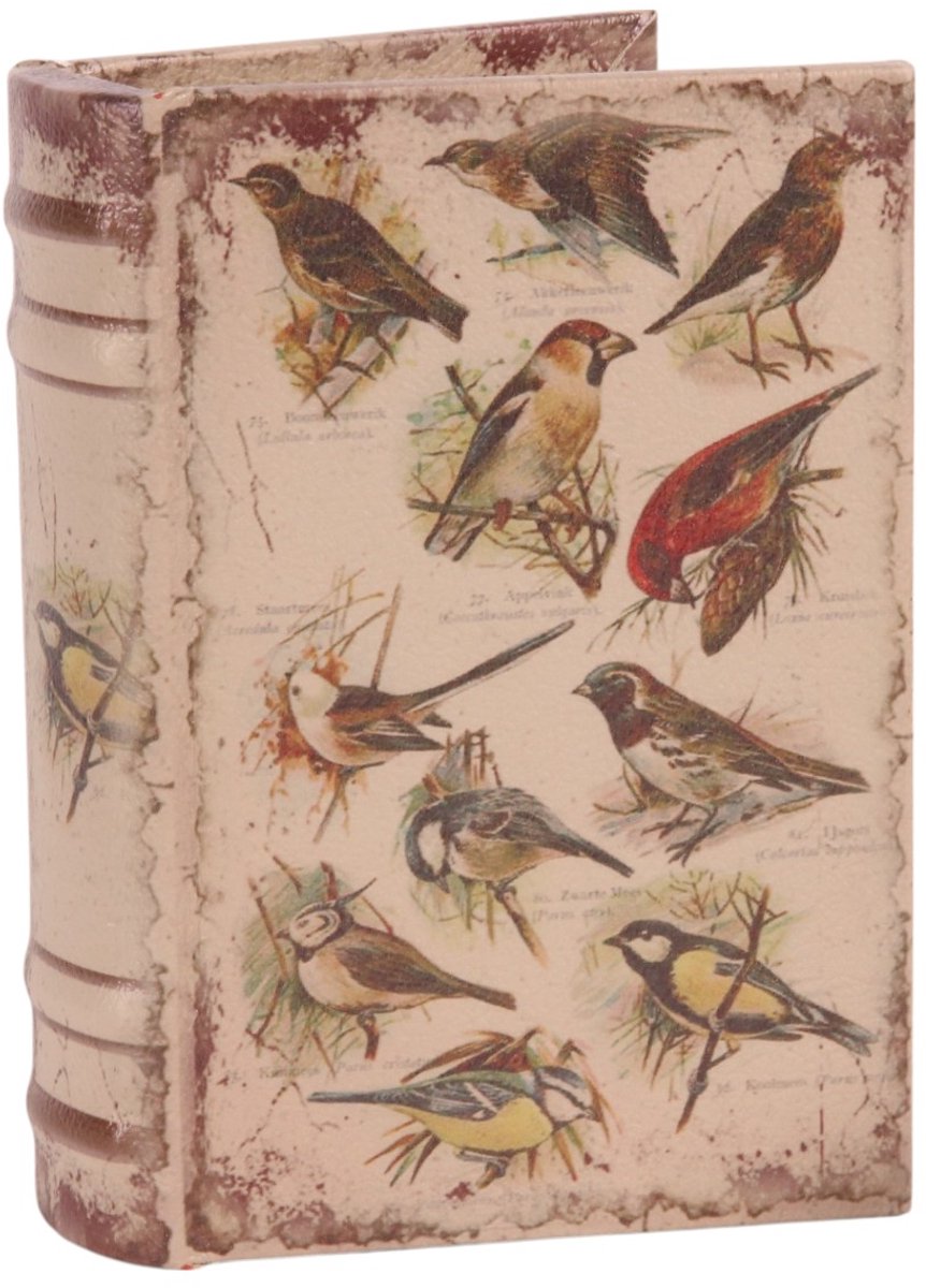 Baroque - Opberger - Opbergboek Vogels 15 cm - Beige - 15x10x3.5 - PU Leather