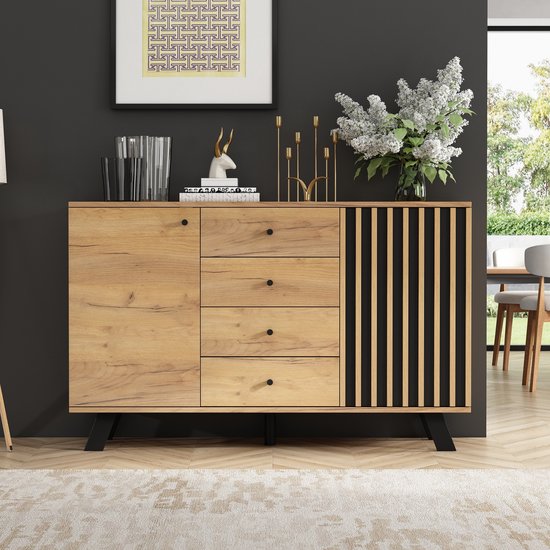 Sweiko Dressoir - Dubbele deuren - 4 lades - Massief houten poten ...