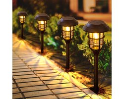 4-delige ronde, op zonne-energie werkende, op de grond gemonteerde, wolfraamdraad-gazonlamp, decoratieve verlichting voor een buitenplaats, sfeervolle tuinverlichting