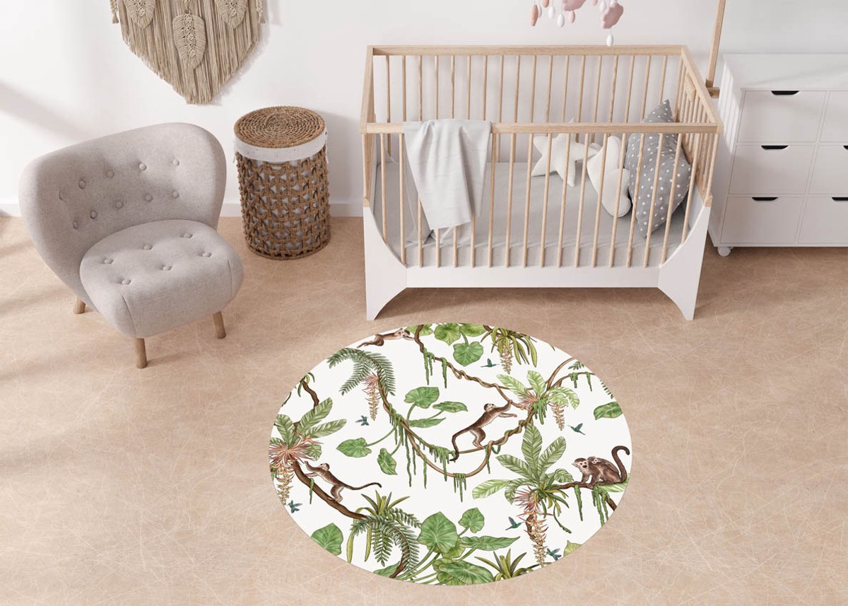 Rond Vinylzeil Playful Monkeys Kikki Belle-kinderkamer-Vinyl kleed-aapjes-100cm-kinderkamer-Rond-kleed
