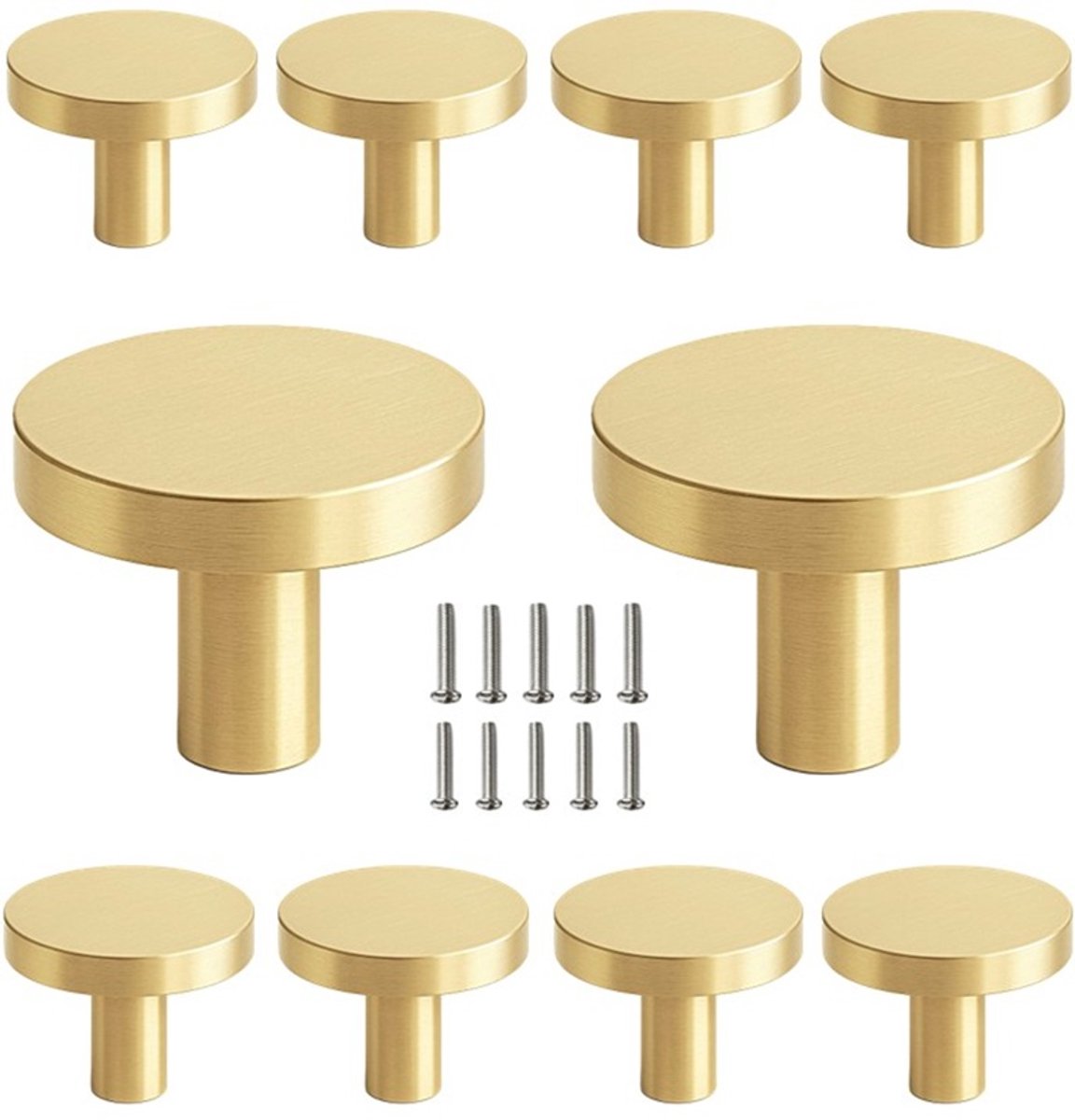 10 X MSQDESIGN Kastknoppen Goud (Metaal) - Gouden Deurknopjes - Meubelknoppen Goud voor keuken , kast en deurjes - Deurknopjes Goud rond - Handgreep - Moderne Meubelknop Goud - Goude Deurknopjes - Deurknoppen Goud - Ladeknoppen voor deurtjes