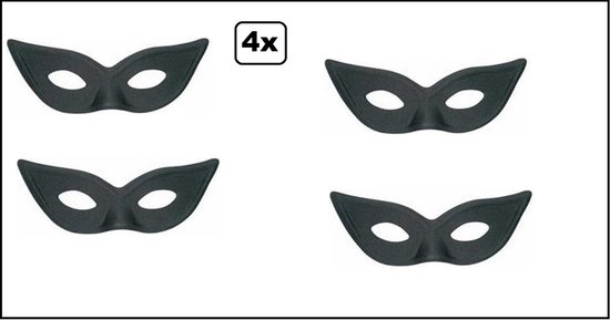 4x Oogmasker vlinder zwart - Themafeest gemaskerd bal festival carnaval oog masker