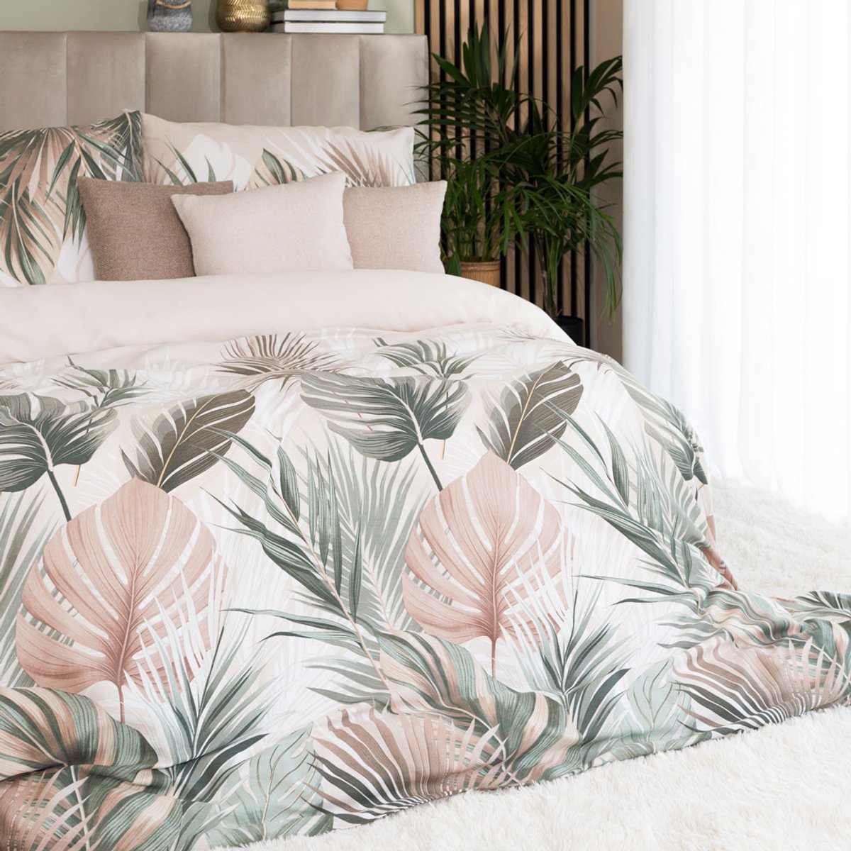 Markizeta Lush Serie - Dekbedovertrek - Tropische Blaadjes - 220x200 cm - Bamboe Satijn