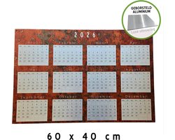 Wandkalender 2026 XL Geborsteld Dibond + boorgaten | 60 x 40 cm | Luxe uitvoering | Jaarkalender | Wandbord | Roest | Kalender | Nederlands | Rust | Industrieel | Planner | Planning | 1 stuk