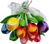 Boeketje houten tulpen - 9 kleuren in mix -20cm hoogte