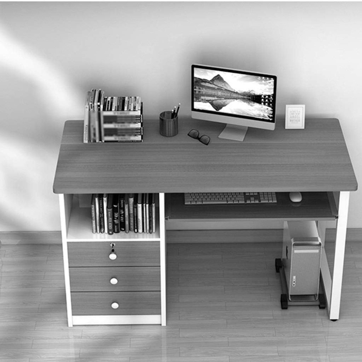 Modern Compact Computer- en Studiebureau met Opbergplanken en Monitorstandaard 110x78x75cm – Multifunctioneel Schrijf-, Gaming- en Werkbureau voor Thuis – Novihome