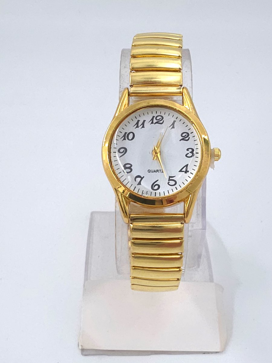 Dameshorloge - Rekband - Klassiek - Ø 30mm - L 18 cm - Goudkleurig - RVS - Witte duidelijke wijzerplaat - past bijna elke pols.