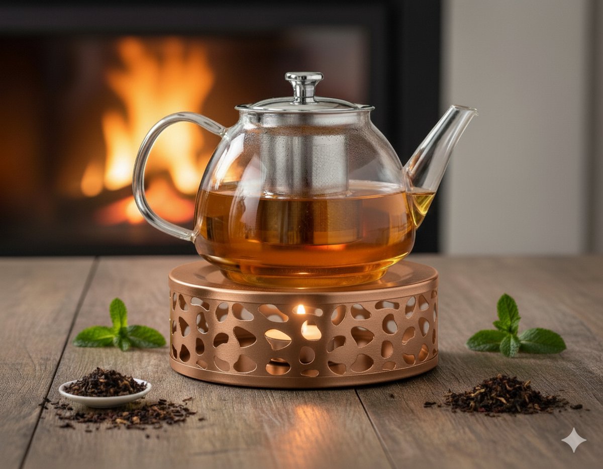 Vaja Glazen Theepot Fay 1.4Liter met Filter en Warmhouder - Theepot Glas voor Losse Thee en Theebloemen - Tea Maker - Theelicht houder voor Theekan met Zeef - Infuser - Warmer - Rose — cadeau in Koken & Dineren - foto 4