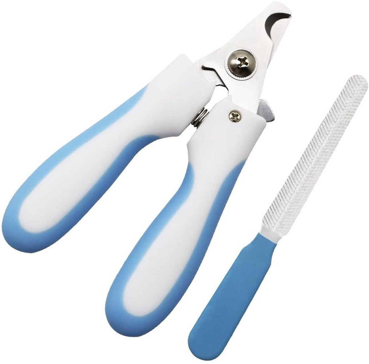 Professionele Huisdier Nagelknipper met Veer en Veiligheidsstop – Honden- en Kattennagelschaar met Nagelvijl – Comfortabele Grip, RVS Messen - Blauw - ANMI