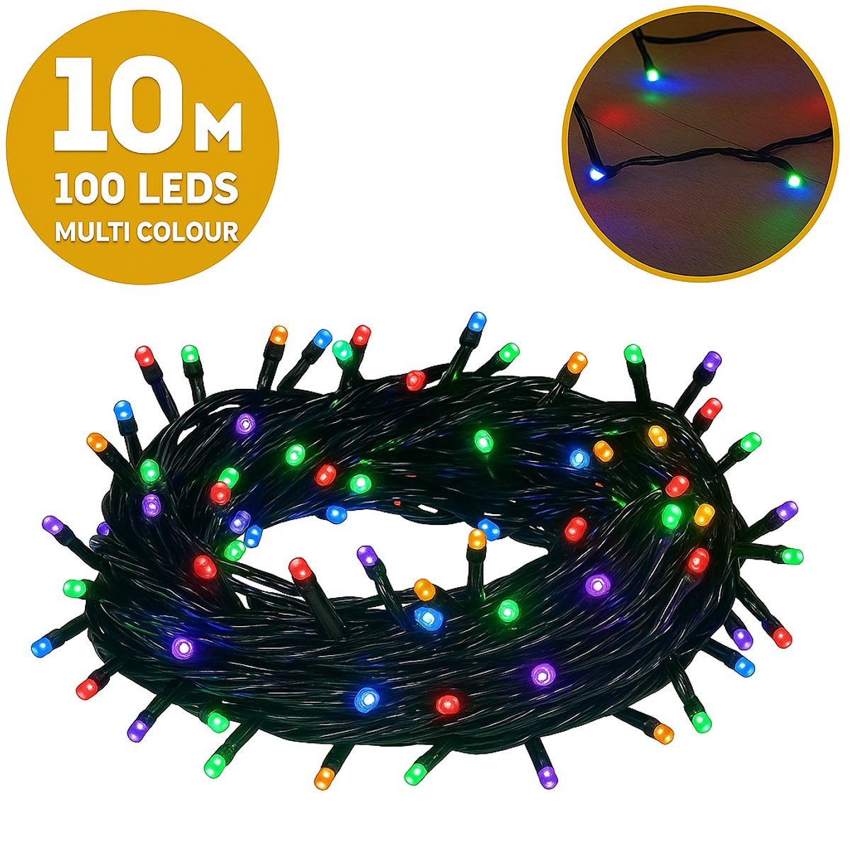 Bol.com Kerstverlichting 100 LED - Stekker - Zwart - 10m - Multicolor - Ideaal voor Binnen en Buiten - Gekleurd - Perfect voor K... aanbieding