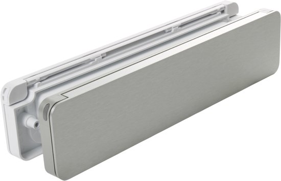 Homebox Isolerende Brievenbus – Tochtvrij en geluiddempend – Inbouw brievenbusklep – Moderne brievenbus met tochtwering – ABS Kunststof RAL 9010 Wit. – Geborsteld aluminium – RVS-look – 33.8x7.8 cm (LxB)