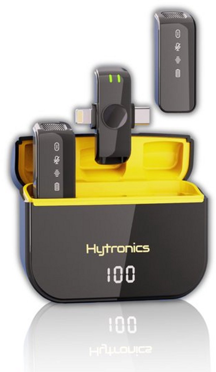 HyTronics 2.1 - Universele Draadloze Microfoons met oplaadcase - Dasspeld Microfoon - Lavalier Microfoon - Draadloze Microfoonset
