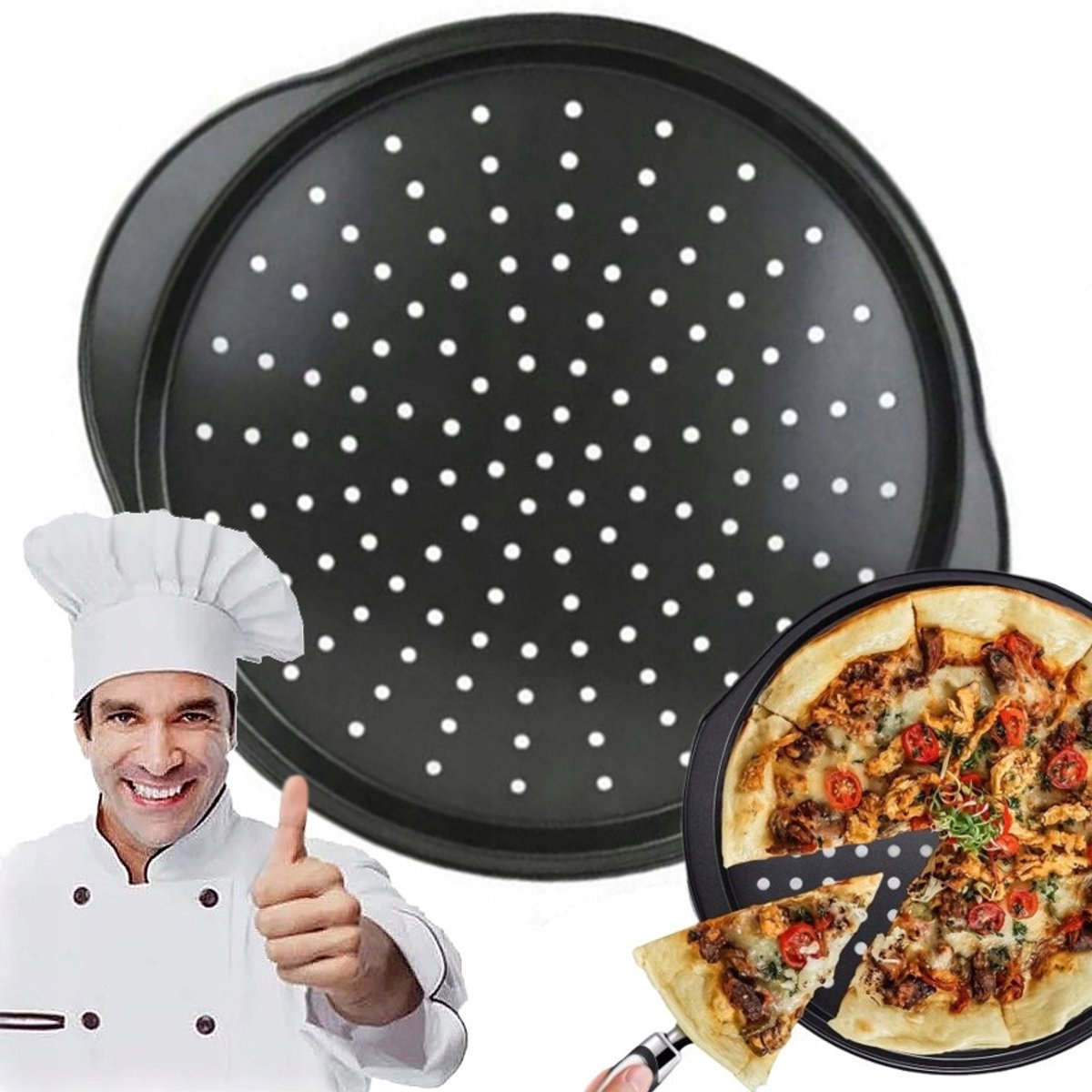 Ronde Pizzavorm met Handvatten - 33cm - Anti-aanbaklaag