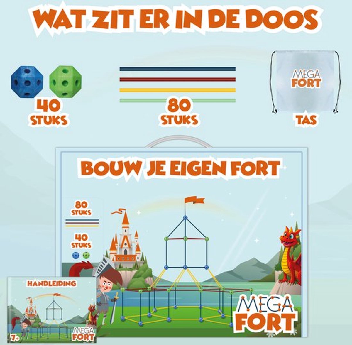 MEGAFORT Fort Bouwpakket XXL - 165 Delen (Basis + Uitbreiding) - Glow in the Dark - Hut & Fort Bouwen - Speeltent - Speelgoed 4 Jaar - Montessori — afbeelding 2
