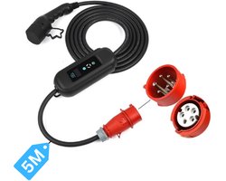 Grodt 11 kW Mobiele thuislader elektrische auto Type 2 | 5 meter kabel | 16A 1-fase CEE stekker | Instelbaar van 6A-16A | LCD Display | IP55 Waterdicht, Veilig & Flexibel | Draagbare EV Thuislader | Mobiele laadpaal | Lader krachtstroom