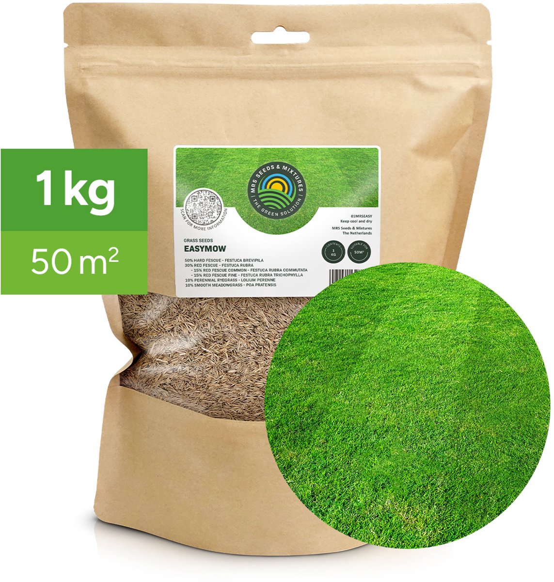 Easy Mow - Graszaad Minder Maaien - 1 kg voor 50 m² - Onderhoudsarm gazon - IJzersterke zode - Bestand tegen droogte - NAK-gecertificeerd