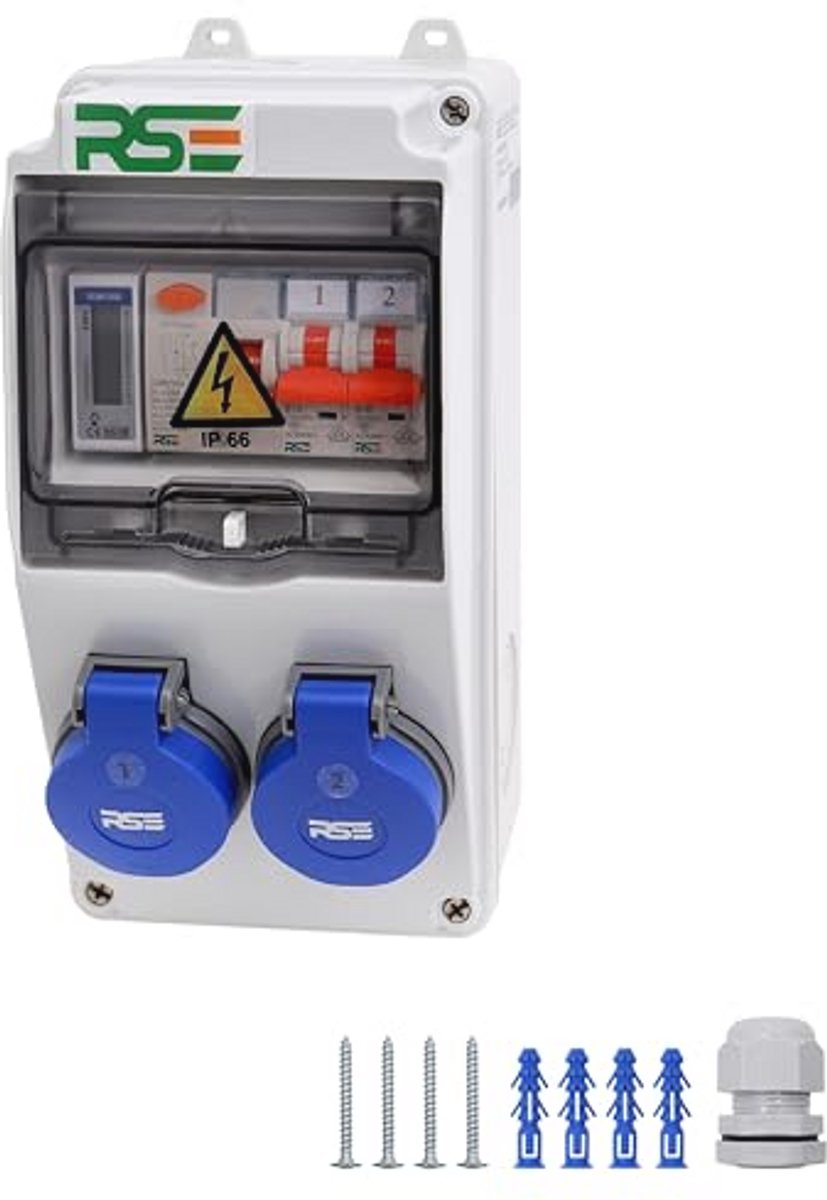 Bouwstroomverdeler 230V met contactdoos en teller - IP65