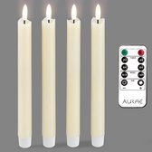 Aurae Led Kaarsen met Afstandsbediening 4x - Dinerkaarsen - 250+ Branduren - op Batterijen - Flikkerende Vlam - Timer - Kerst Kaarsen