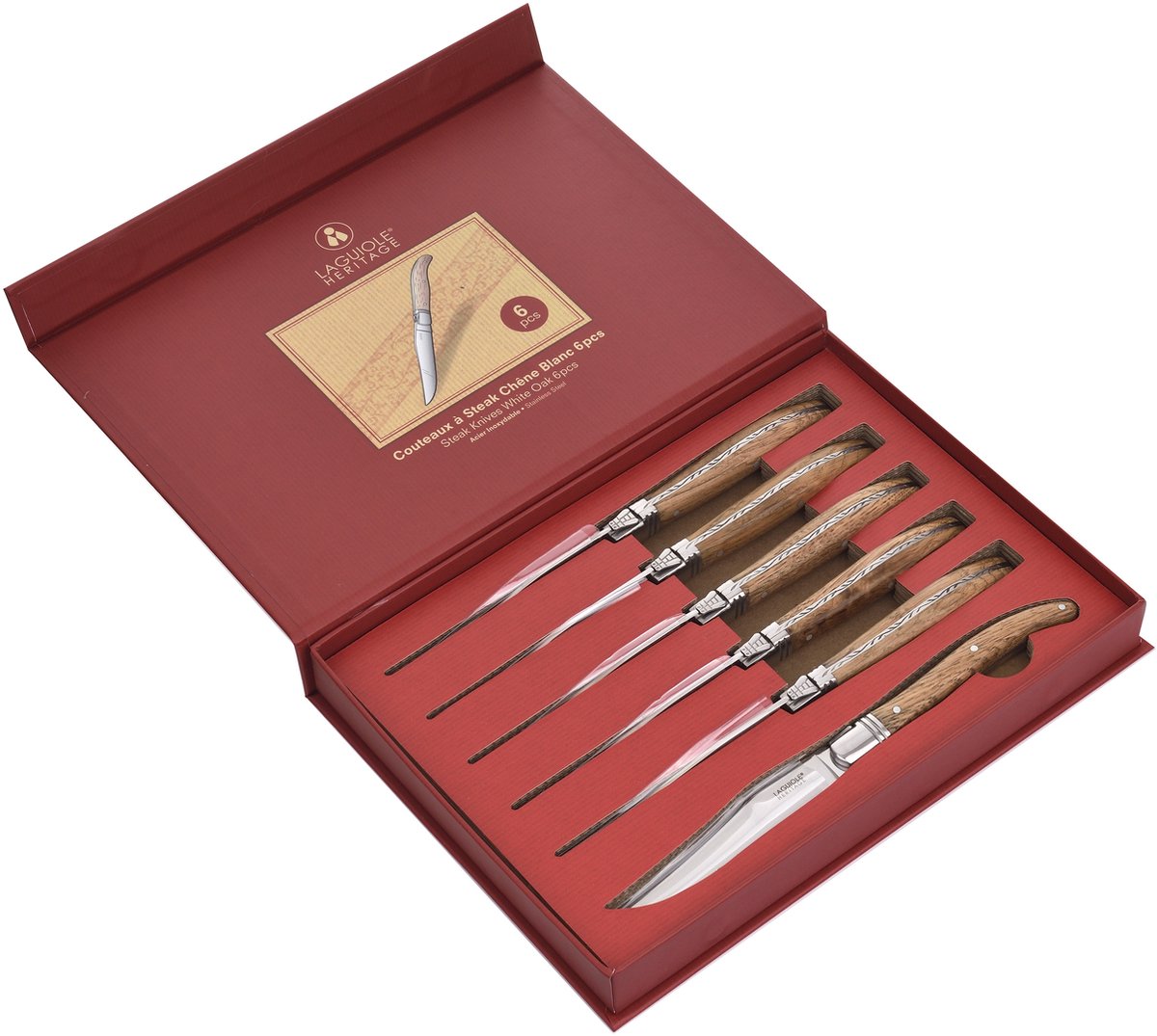 Laguiole Steakmessen - Eikenhout - Klassieke 6-delige Set - Steakmes - Steakmessen