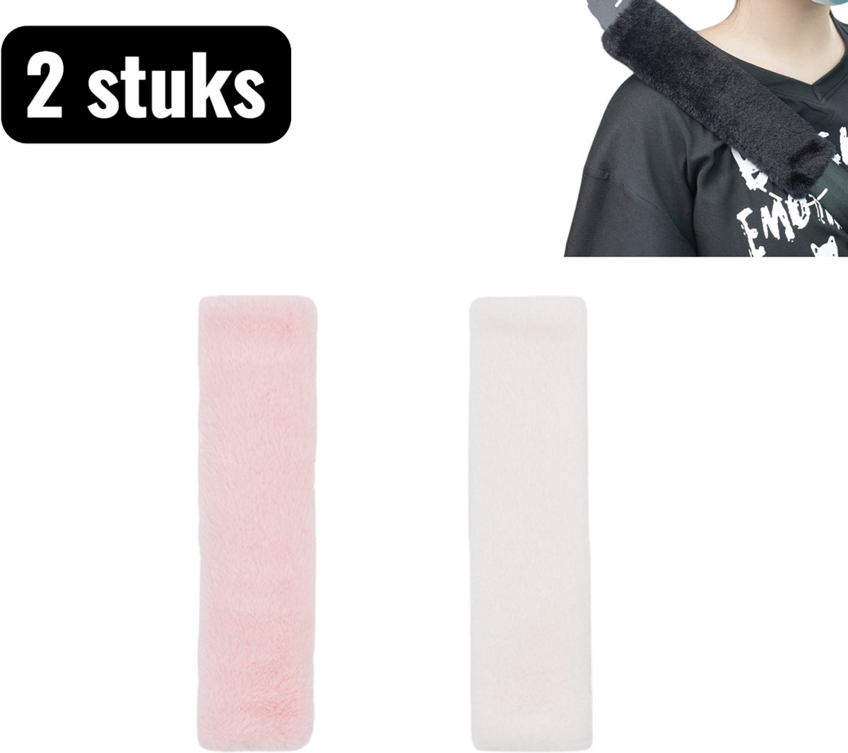Image of 2 stuks - Gordelhoezen - Autogordel Beschermer - Auto accessoires - Zachte Pluche Gordel Hoes voor Meer Comfort - Universele gordelbeschermer - Geschikt voor autogordels, Verbetert het rijcomfort - Roze en wit