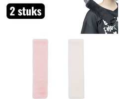 2 stuks - Gordelhoezen - Autogordel Beschermer - Auto accessoires - Zachte Pluche Gordel Hoes voor Meer Comfort - Universele gordelbeschermer - Geschikt voor autogordels, Verbetert het rijcomfort - Roze en wit