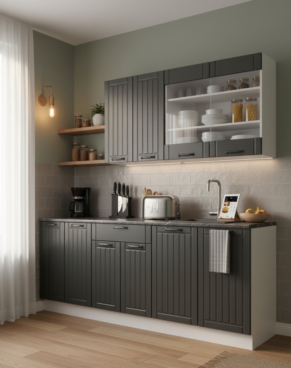 Keukenblok 140x60x82 cm Landhuis Stijl – Antraciet/Wit – Compact Eenpersoonskeuken met Werkblad – Soft-Close Laden, MDF Fronten & Moderne Opbergruimte – Novihome