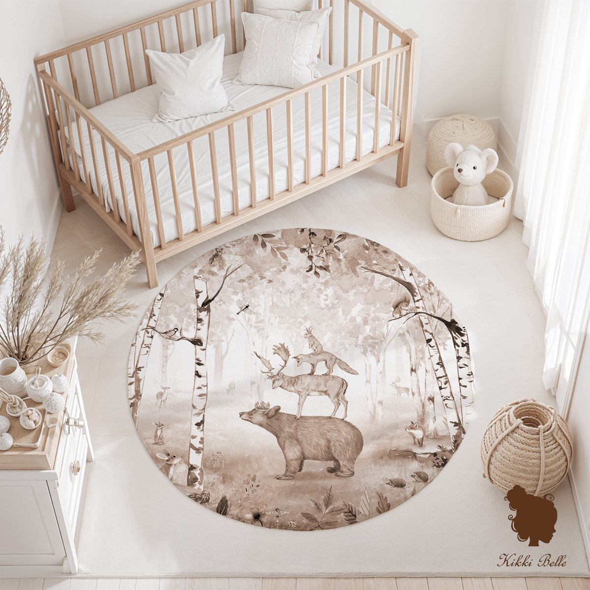 Rond Vinylzeil Bear King Brown Kikki Belle-Vinyl kleed-kinderkamer-bosdieren-beer-kinderkameraccessoires-100cm-kleed