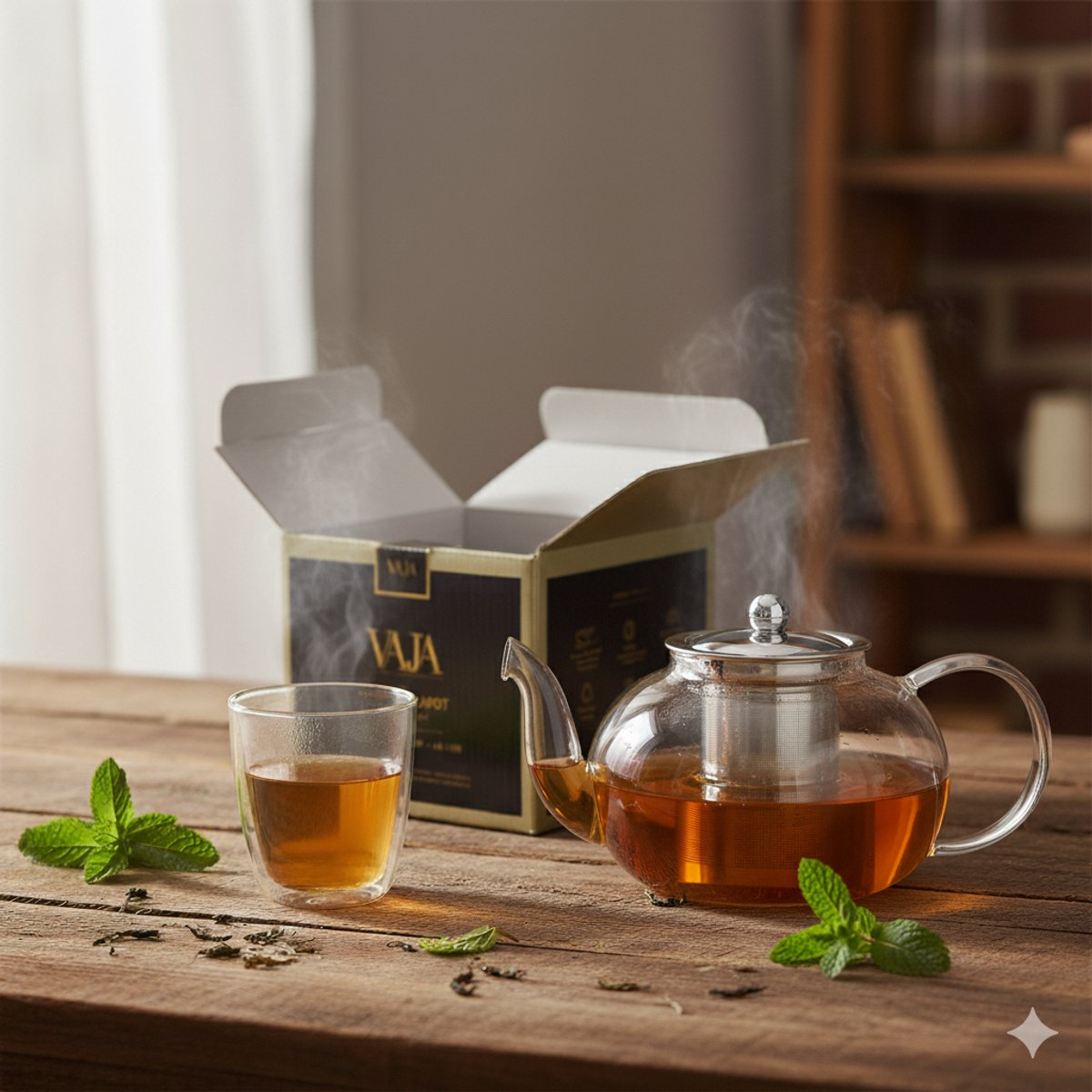 Vaja Glazen Theepot Vera 1 .4 Liter met Filter en Warmhouder - Theepot Glas voor Losse Thee en Theebloemen - Tea Maker - Theelicht houder voor Theekan met Zeef - Infuser - Warmer - Goud — cadeau in Koken & Dineren - foto 3