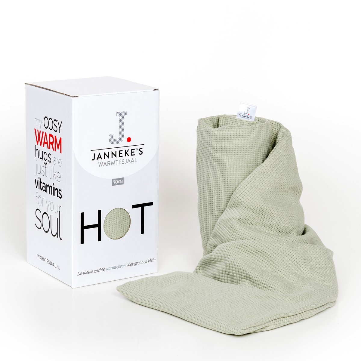 Janneke's Warmtesjaal® pittenzak magnetron micro - Warmtekussen nek en schouder - lijnzaad - extra lang - wasbare hoes - made in NL - kleur dusty groen