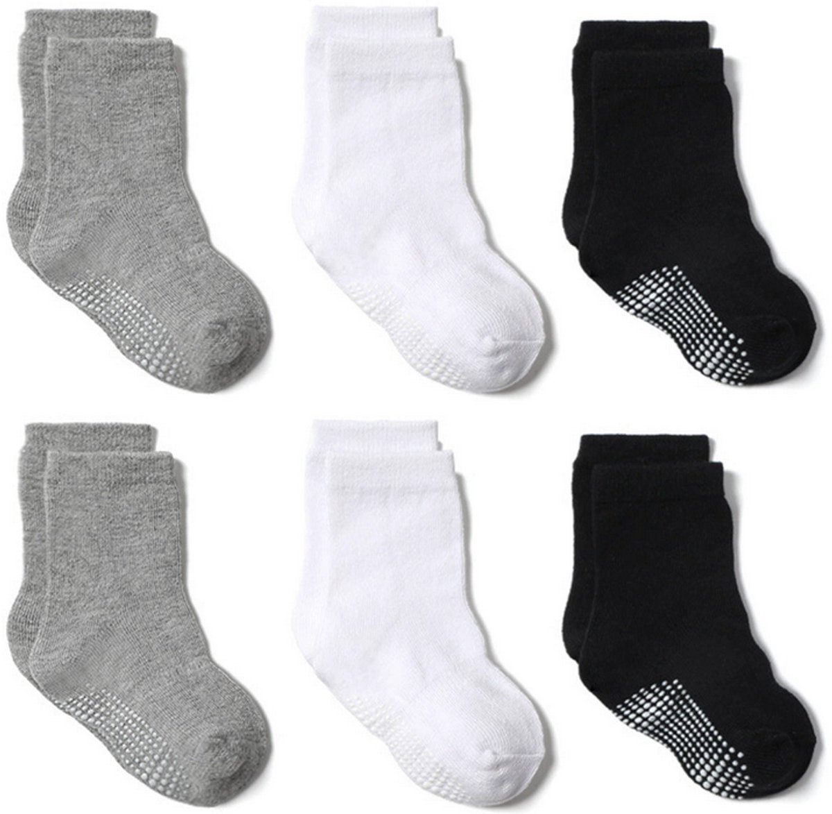 Babysokken - 6 Paar 3 Kleuren - Baby Antislip Sokken - Antislip Sokken voor Baby’s/Kinderen - Effen - Jongens - Maat L: 14-16cm (3-5 jaar) - Voor Baby's Peuter