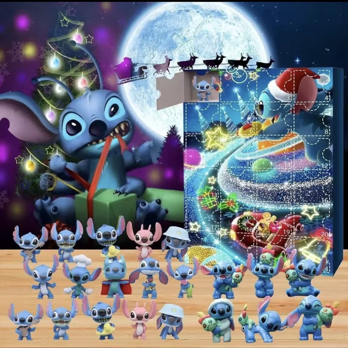 Stitch Cartoon Pop Adventskalender met Kerstsfeer decoraties en 24-dagen Countdown verrassingen.