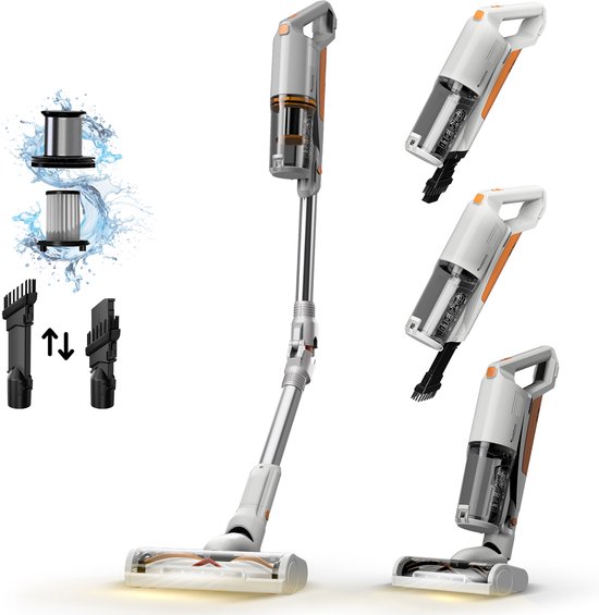 TurboTronic CV11 Steelstofzuiger met flexibele Arm en Handstofzuiger Draadloos - Oranje/Zilver