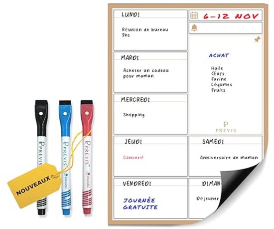 Set van 2 magneetbord, koelkast, 28 x 35,5 cm, weekplanner
