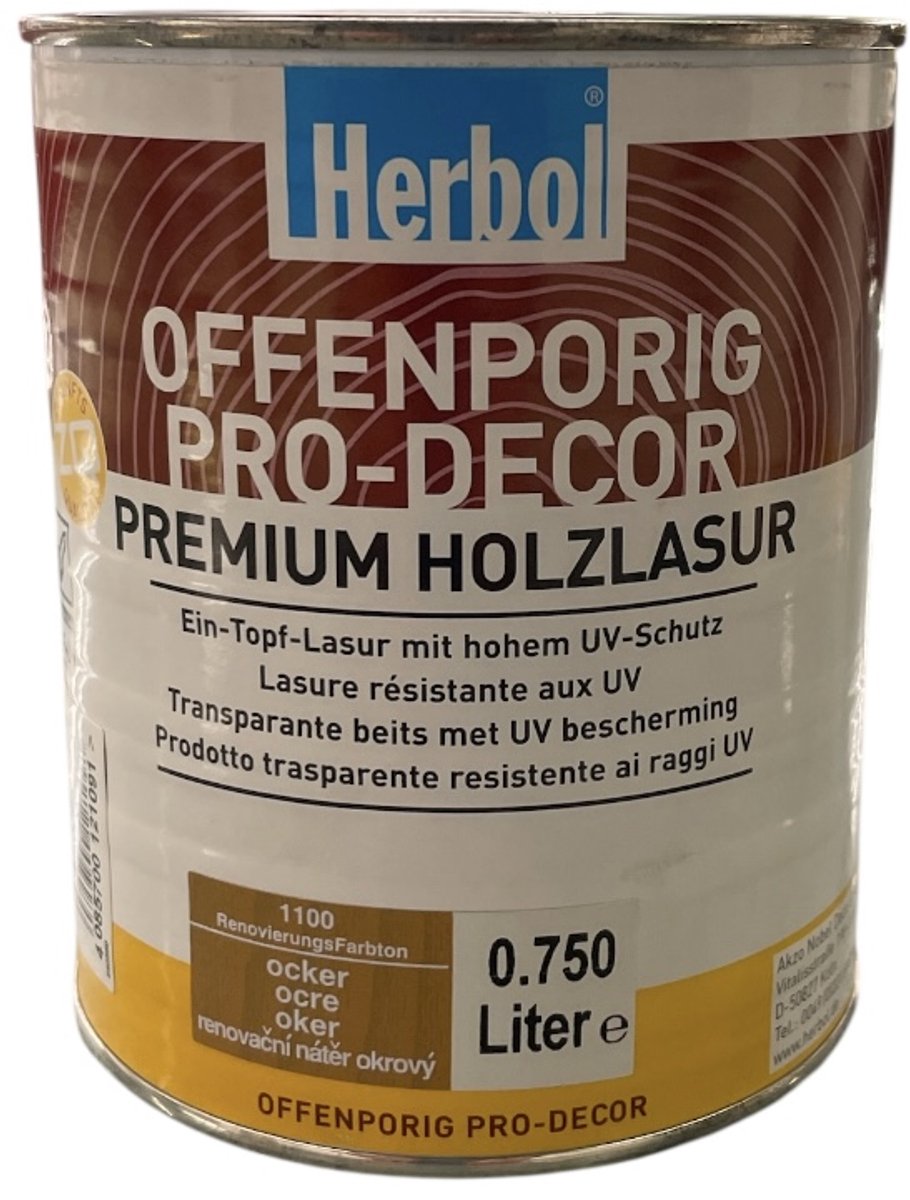 Herbol Offenporig Pro Decor - Solventgedragen lak voor hout ( 3 in 1 ) - Zijdeglans - 0.75 L - Oker