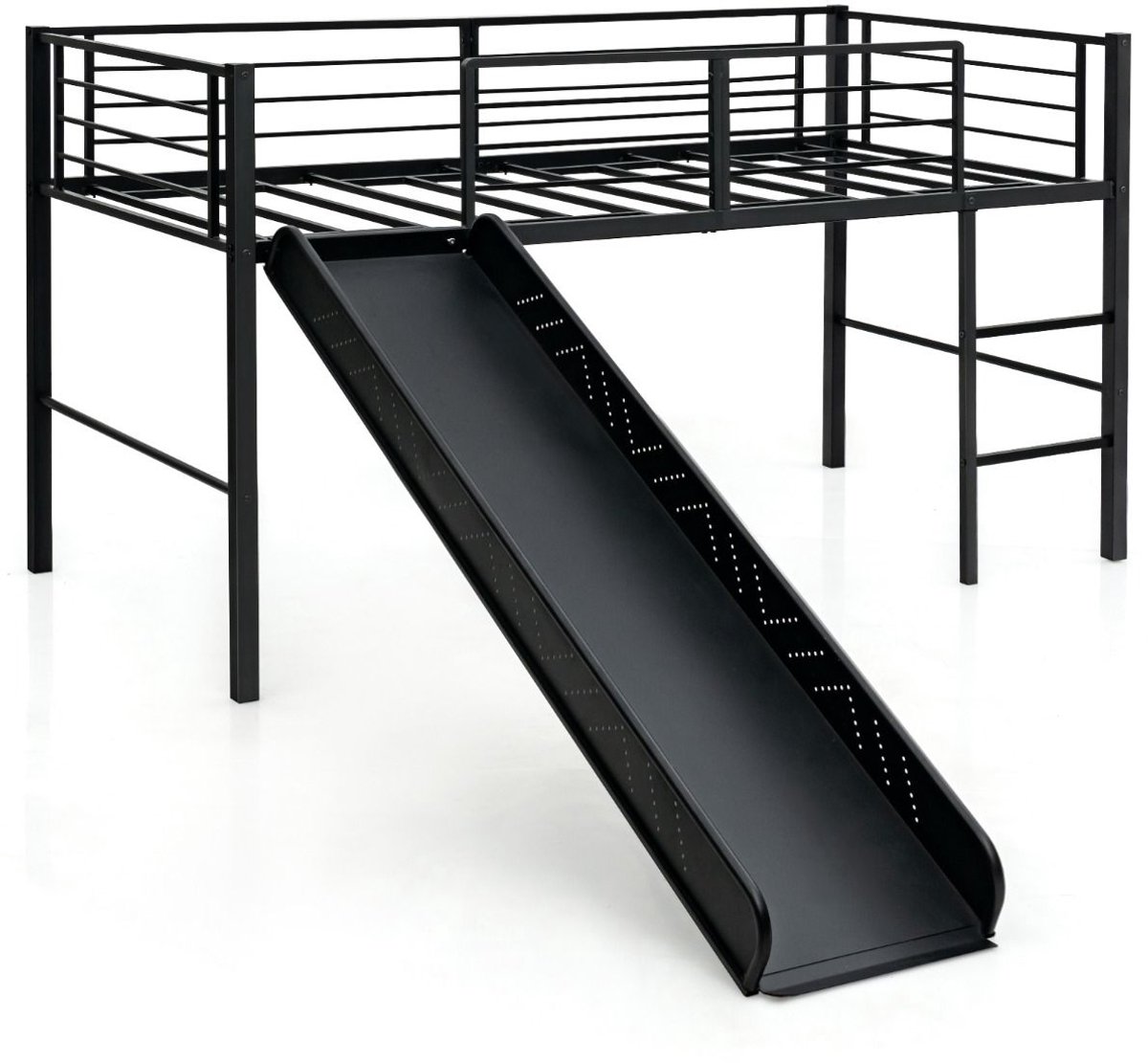 GranMaison Bedhuisje - Kinderbed - Peuterbed - Vloerbed - Met Uitvalbeveiliging - Met glijbaan - 198 x 96 x 109 cm - Bedbank - Exclusief Matras – Zwart