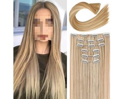 Clip-in haarstukjes set van 6 stuks, rechte nep extensions zonder zichtbare naden, 24 inch hittebestendig synthetisch haar, rechte extensions zonder zichtbare naden voor vrouwen, minimale geur, weinig haaruitval, stijl 5